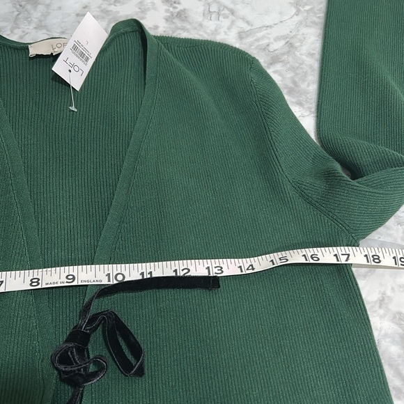 LOFT WOMENS TIE RIBBED CARDIGAN SWEATER DEEP GREEN Sz LG NEW - Picture 12 of 12